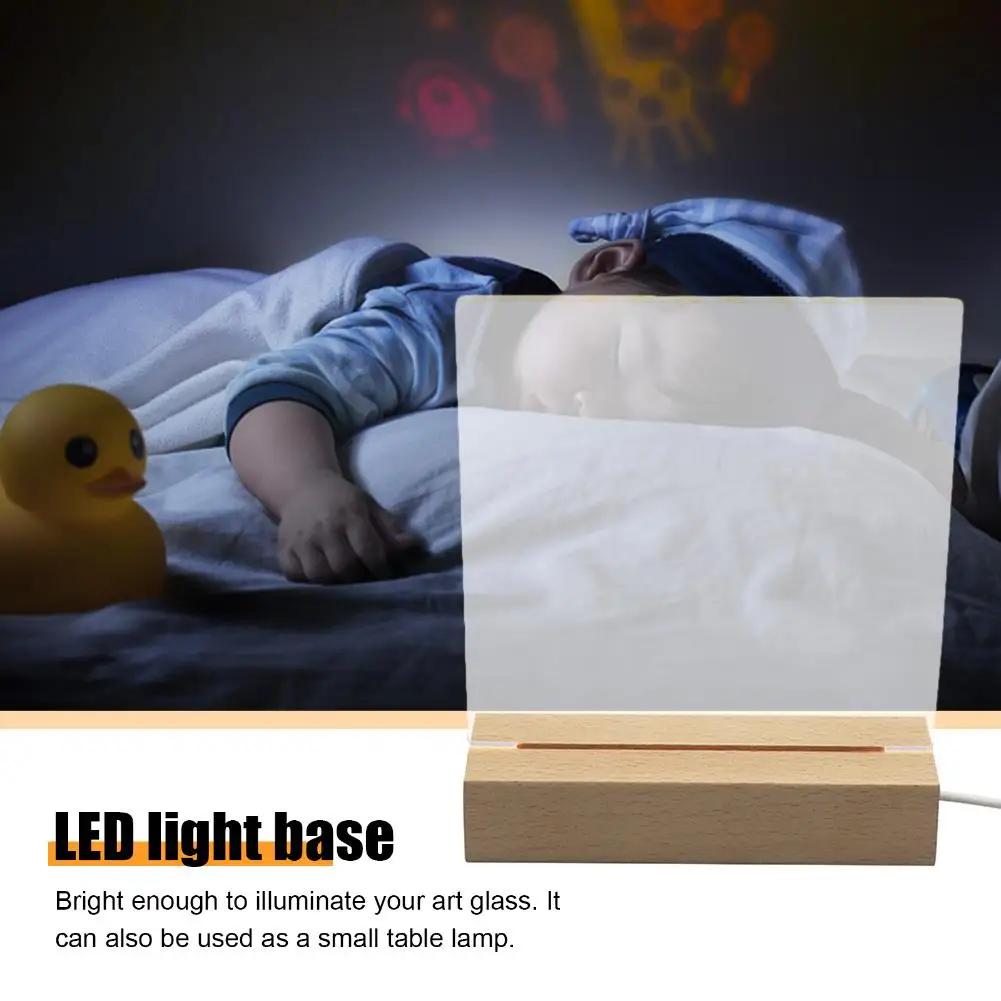 Rectangle Solid Beech Wooden LED Base for Resin Lamp Acrylic Glass Plate Stand Wood Light Display Base DIY USB Night Light Base