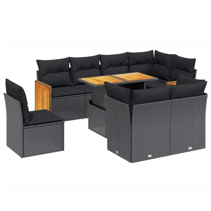 VidaXL Garden Lounge Set with Cushions 9 Pcs, Patio Sofas, Patio Furniture Set, Outdoor Furniture, Black 3274051