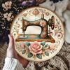 Floral Sewing Machine Iron Wall Art Pink Roses Blue Fabric Easy Hang Home Decor Living Room Bedroom Kitchen
