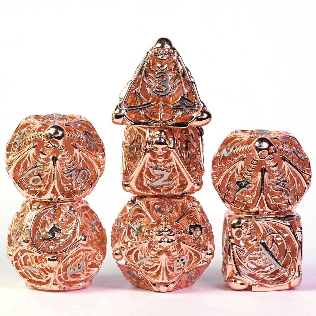 Cusdie Skelett Hohl DND Würfel Metall 7 Stück D4-D20 Polyedrisches Würfelset für Dungeons and Dragons Rollenspiel Pathfinder