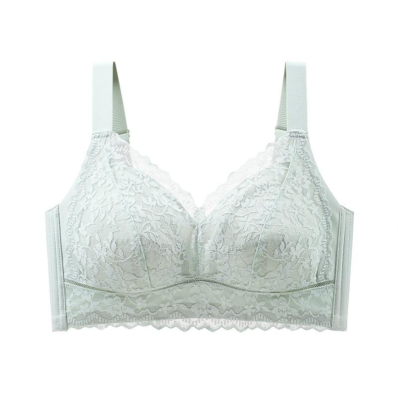 Sommarunderkläder för kvinnor utan bygel tunn spets push up bh dubbelknäppt plusstorlek anti-häng fullkupa bh
