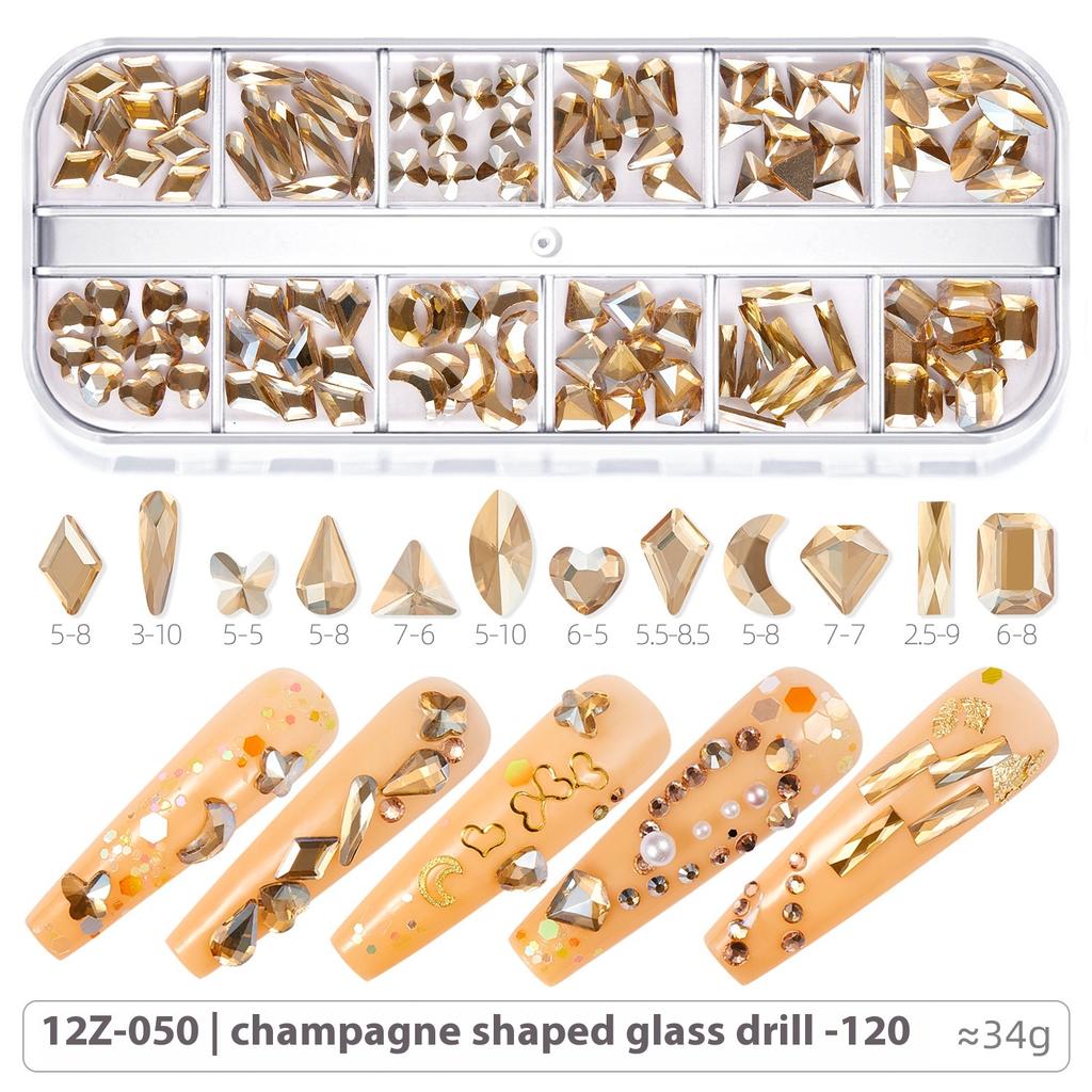 Broca para Nail Art 12 Compartimentos Strass Fundo Plano Broca Formato Especial Unha Vidro AB Aurora Transparente Broca Unha Conjunto de Joias para Nail Art