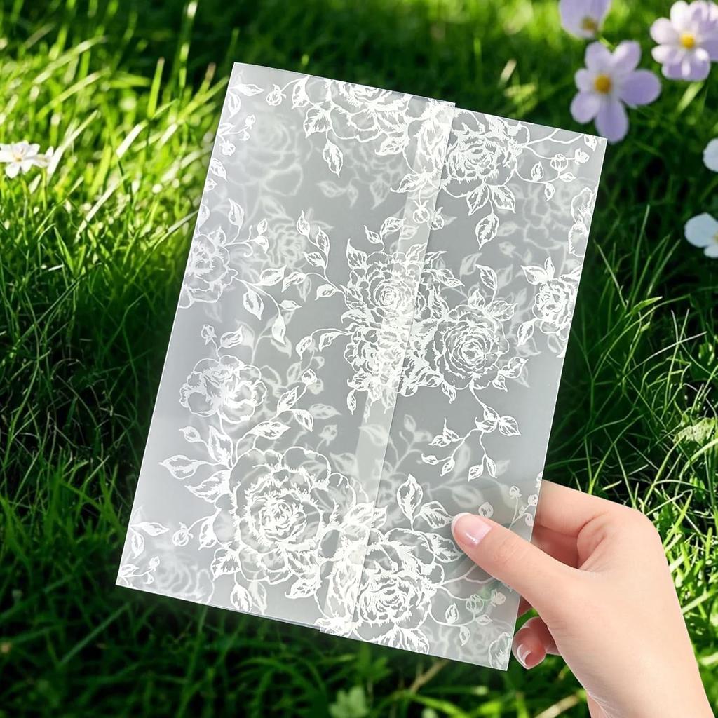 Vellum Jackets for 5x7 Envelopes For Invitations Wedding Invitation Envelopes Vellum Paper Kit Sleeves Pre-Folded Floral Wraps Jacket Wildflower for