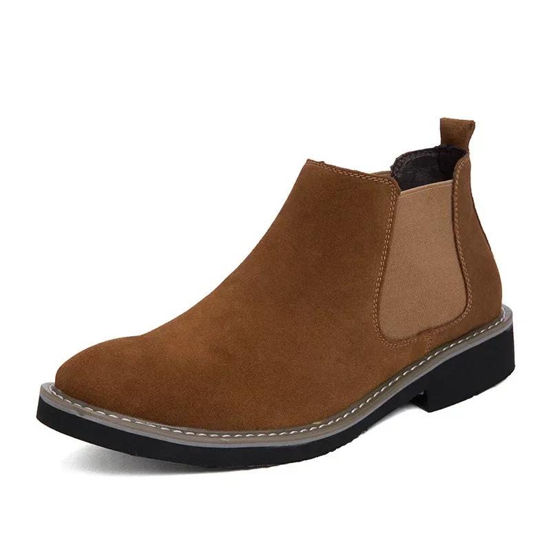 Casual Boots Shoes Man Fashion Casual Men Ankle Chelsea Boots Male Shoes Cow Suede Leather Slip On Motorcycle Shoes Size 47 48
