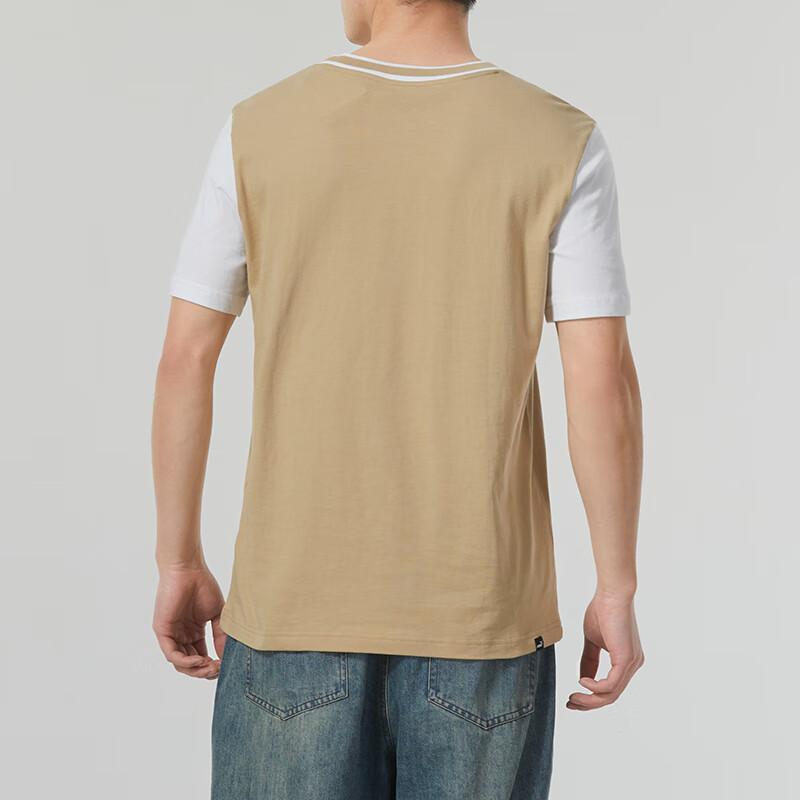 Puma Letter Logo Print Spliced Casual Breathable Round Neck Short Sleeve T-Shirt American Retro Men Tops Khaki 682184-83