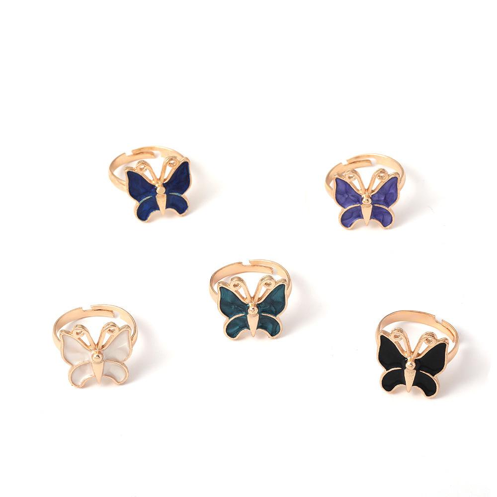 Personalized Ring, Fashionable Multi-Colored Butterfly Oil Drip Opening 5-Piece Set, Ring Jewelry.