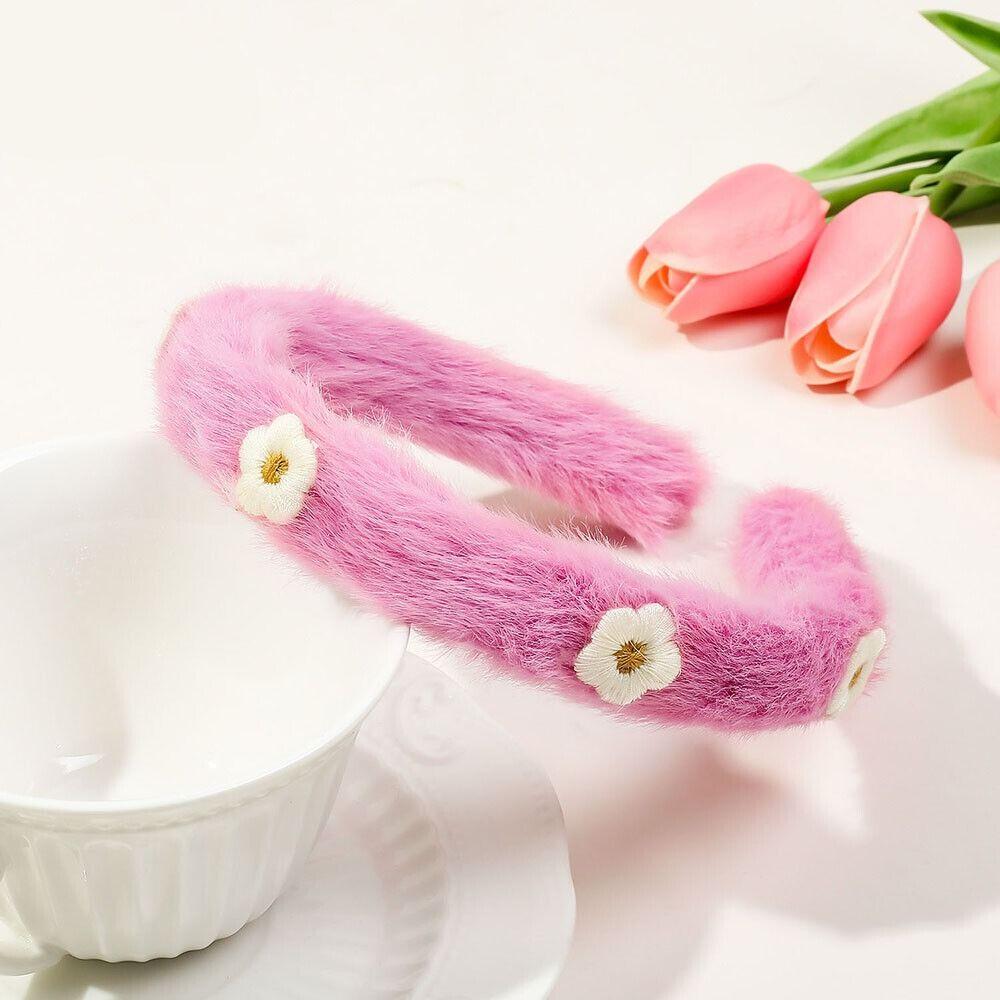 Plush Flower Headbands Solid Color Hairy Hairband New Faux FurHead Hoop
