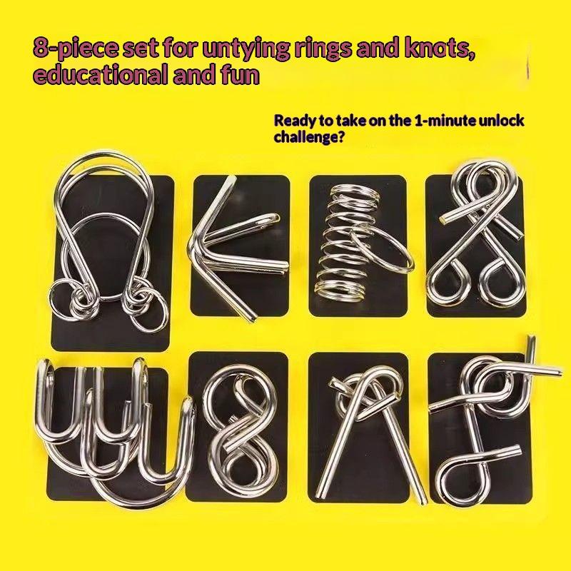 Chinese Kongming Lock 8Pcs Metal Puzzle Set Interlocking Rings Brain Teaser Memory Challenge Educational Toy For Kids Adults