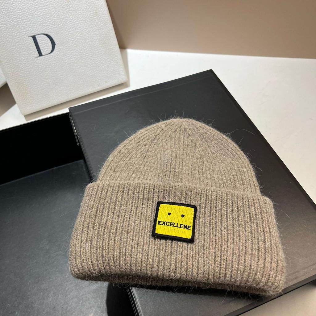 Square Expression Rabbit Fur Knitted Hat Fashionable Winter Warm Hat Couple's Ear Protection Woolen Hat