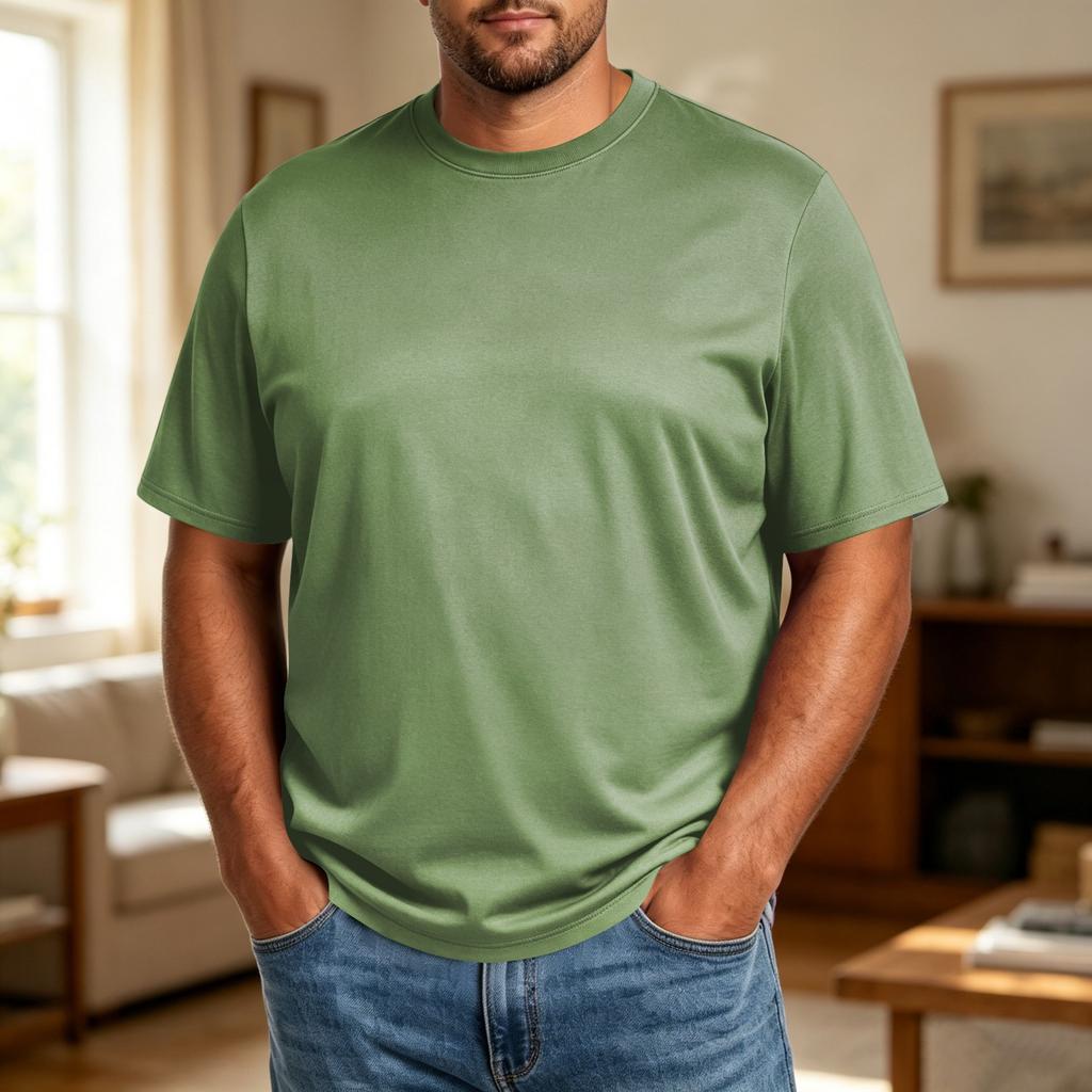 Men's Big Size Comfortable Breathable Casual Loose Fit T Shirt Top Soft Fabric Short Sleeve Crew Neck Tee for Everyday Wear