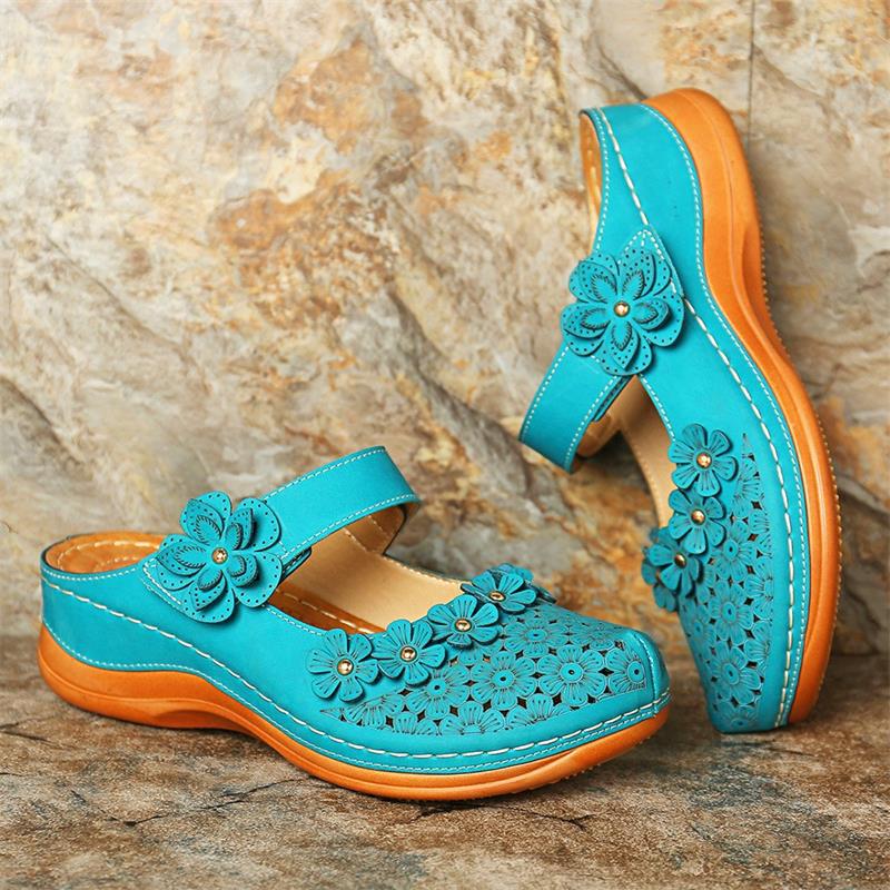 Large Size Slippers Women'S Summer Casual Muffin Thick Bottom Flower Hollow 43 Size Bag Head Half Slippers