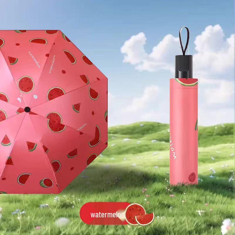 Three-Fold Manual Fruit Umbrella - Black Glue, Sunscreen, Dual Use for Rain/Sun, Anti-Ultraviolet, Cute Design.