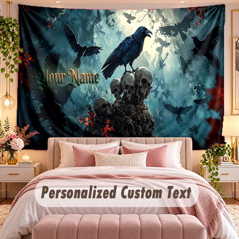 Skull Gothic (225) Theme Wall Tapestry Customized With Name Text Personalized Hanging Tapestry For Bedroom Living Room Decor