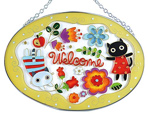 Fourcart Cute Handmade Glass Stained Frame Fairytale Forest Cats Welcome