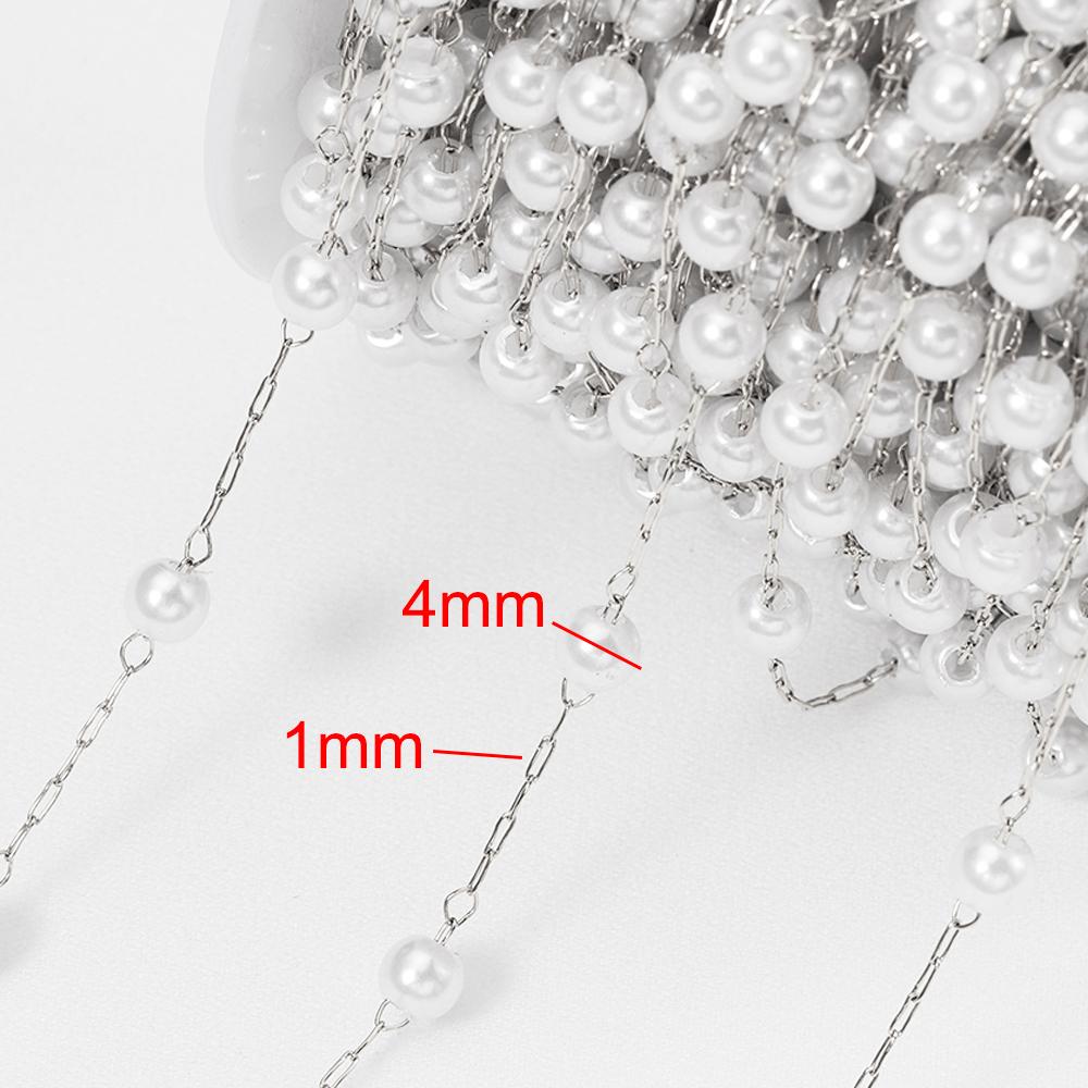 2meters 1meter 4mm Stainless Steel Round ABS Pearl Beads Chains for Necklace Bracelet Jewelry Making DIY Findings Supplies