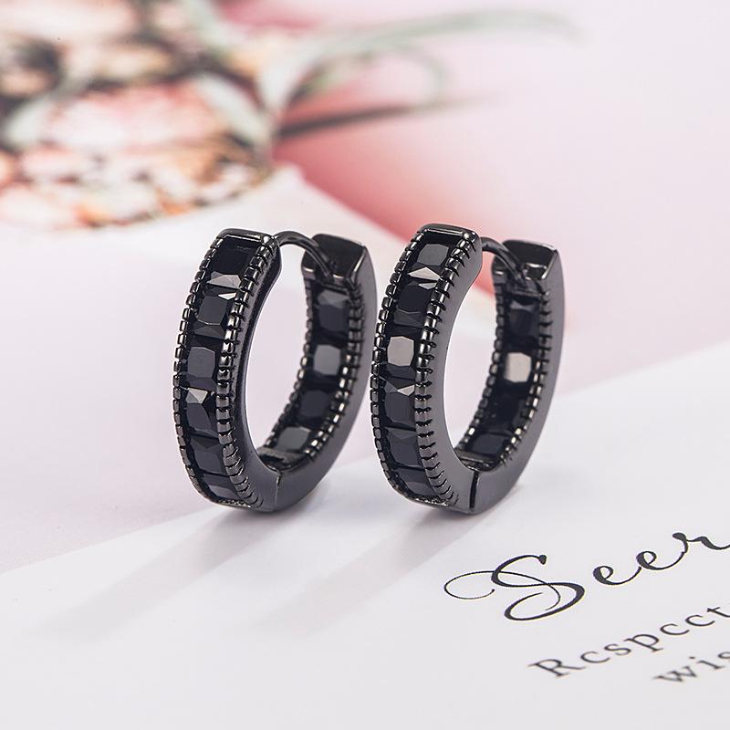 Classic Black Zircon Ear Buckle Earrings Street Simple Daily Men's and Women's Hip Hop Earrings