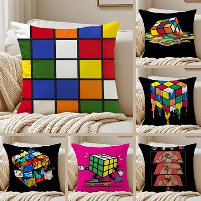 Kreatives Zauberwürfel Puzzle Design Kunst Kissenbezug Kissenhülle Milbenschutz Unsichtbarer Reißverschluss Kurzer Plüsch Sofakissen