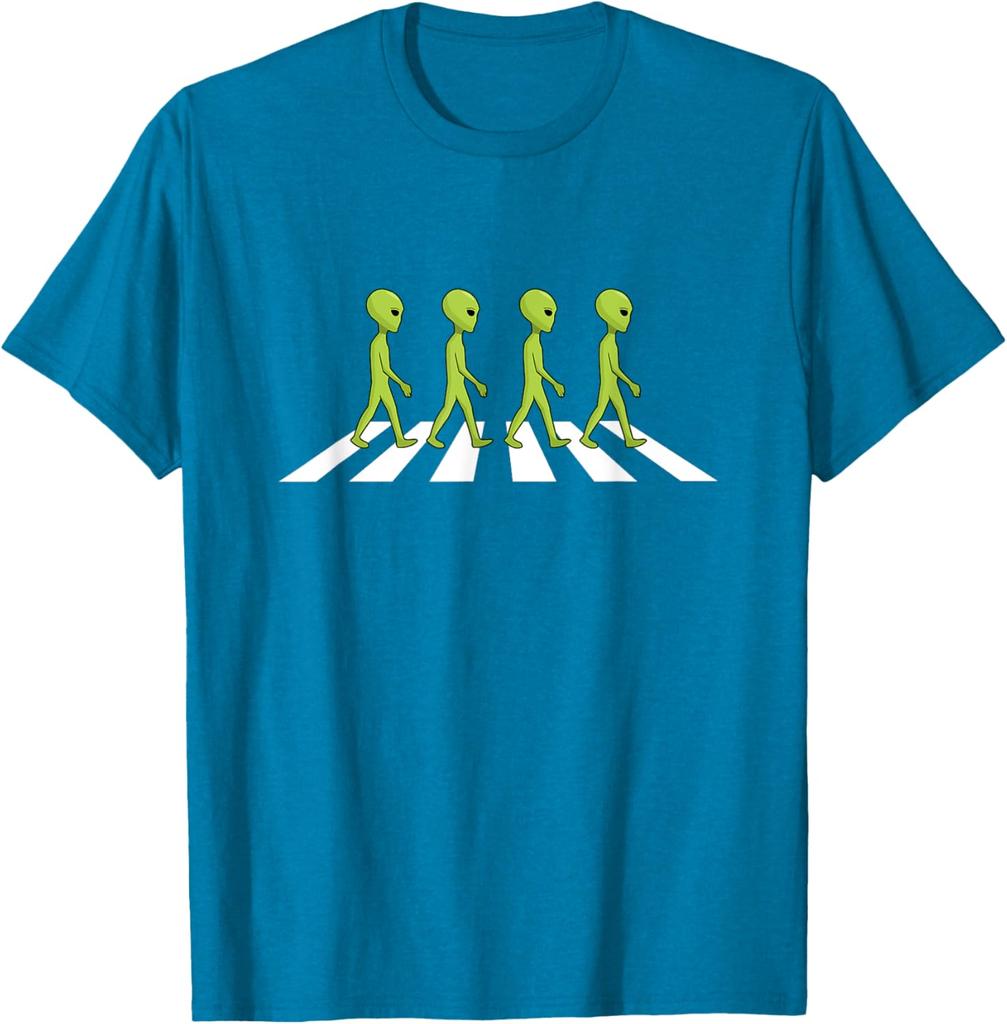 Alien Abbey Road Crossing Parody Graphic Tee Cool Funny Cotton T-Shirt Trip