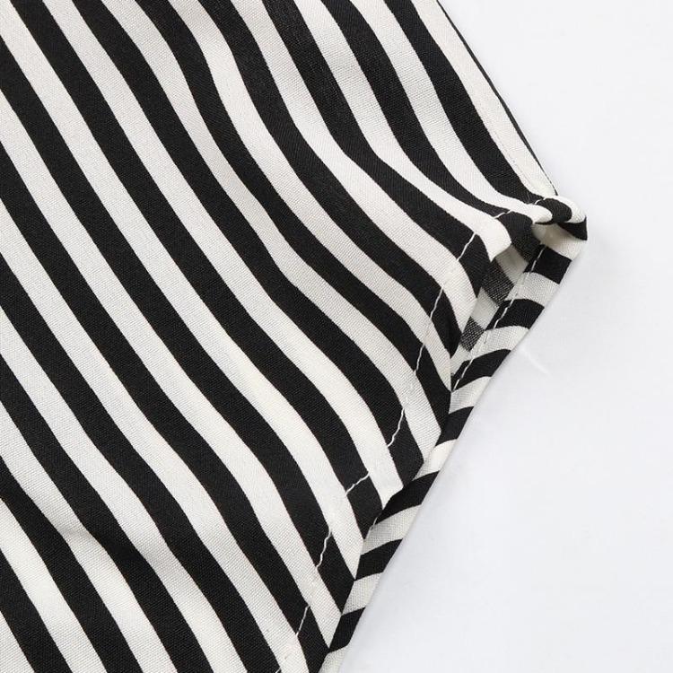 Chic Women's Striped V Neck Ruffle Blouse Short Sleeve Summer Tops