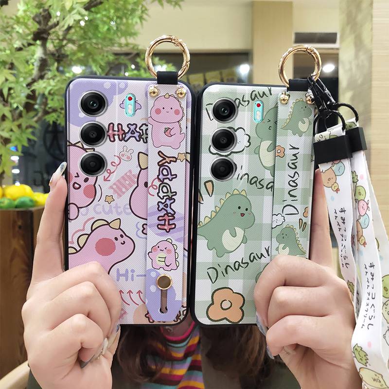 Ring Shockproof Phone Case For Tecno Camon40 4G/CM5 Silicone Back Cover Wrist Strap Lanyard Cartoon Anti-dust Kickstand