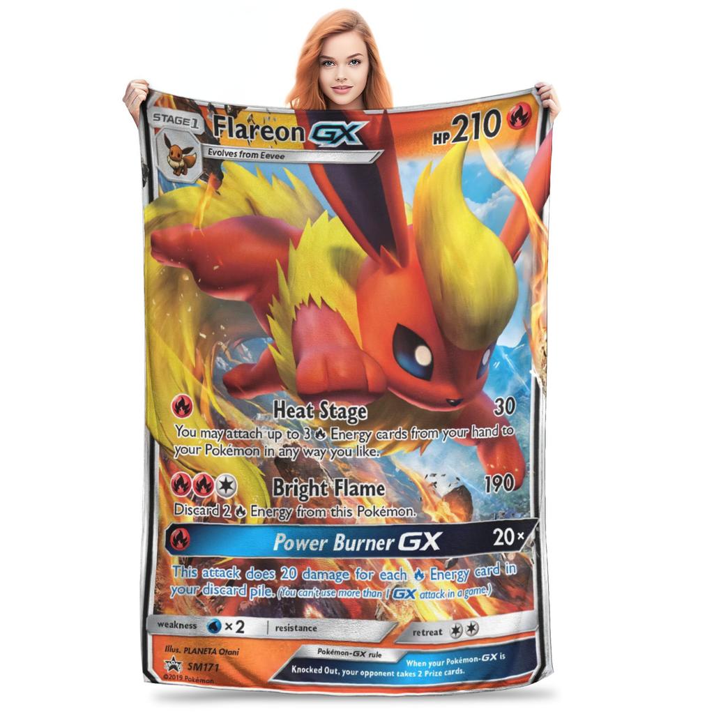 Pokemon Flareon GX Deken Super Warme Comfortabele Pluche Worpdeken Voor Kind Woonkamer Flanellen Sprei Bedsprei