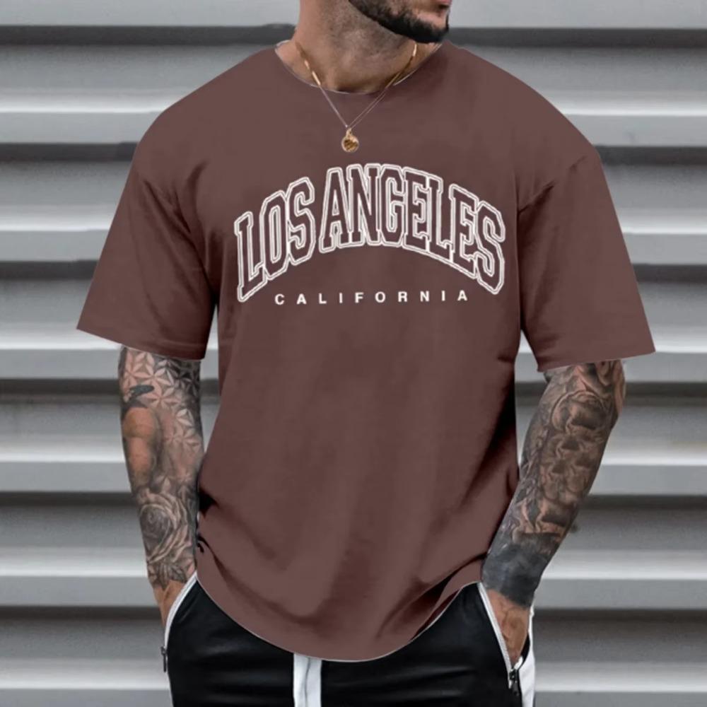 Los Angeles Letter Print T-shirts Men Clothes European American Vintage Style Short-sleeve Tees Tops Harajuku Summer Shirts 2023