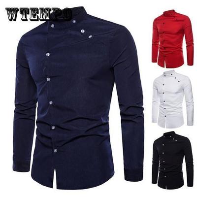 Chemise homme couleur unie simple boutonnage coupe slim double patte de boutonnage printemps t-shirt pour un usage quotidien