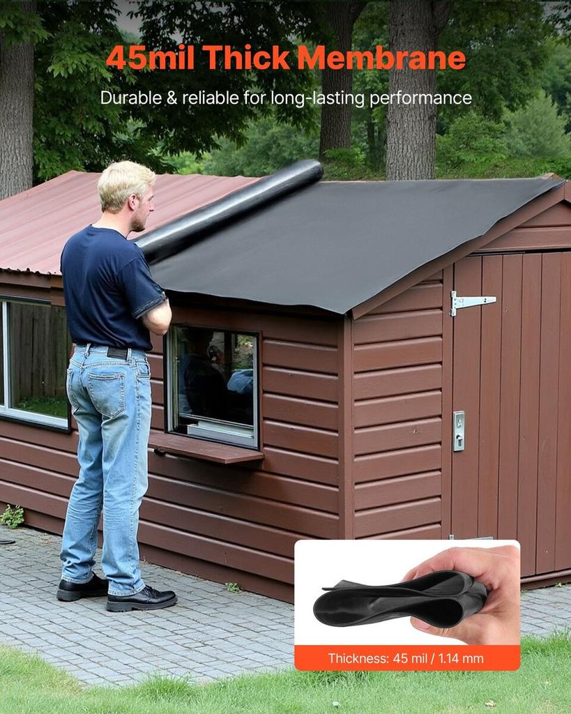 Roll Roofing, 15 X 30 Ft, 45 Mil EPDM Rubber Roofing, Long Lifespan & Weather-resistant, Withstands Harsh Temperatures, Flexible & Easy Installation,