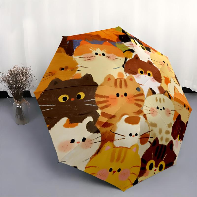 1pc Cat Autumn Automatic Folding Umbrella Portable Collapsible Umbrella for All Seasons, 8-Rib Durable Construction079