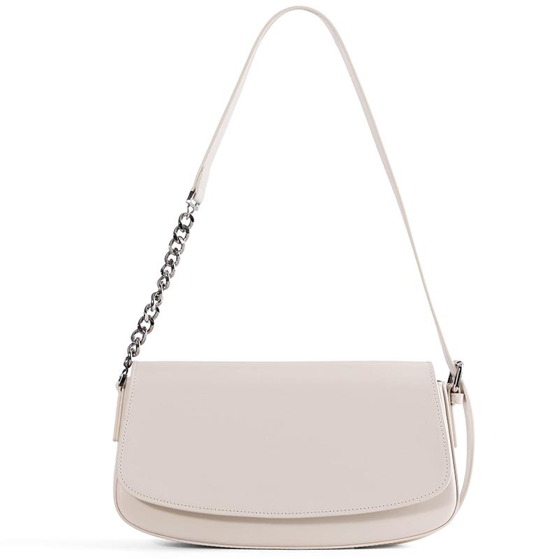 

Women s Genuine Leather Minimalist Ladies Fashi retro design Flap Shoulder Bag With Chain Strap Crossbody Bag For Work Travel 26x6.5x16cm бежевый