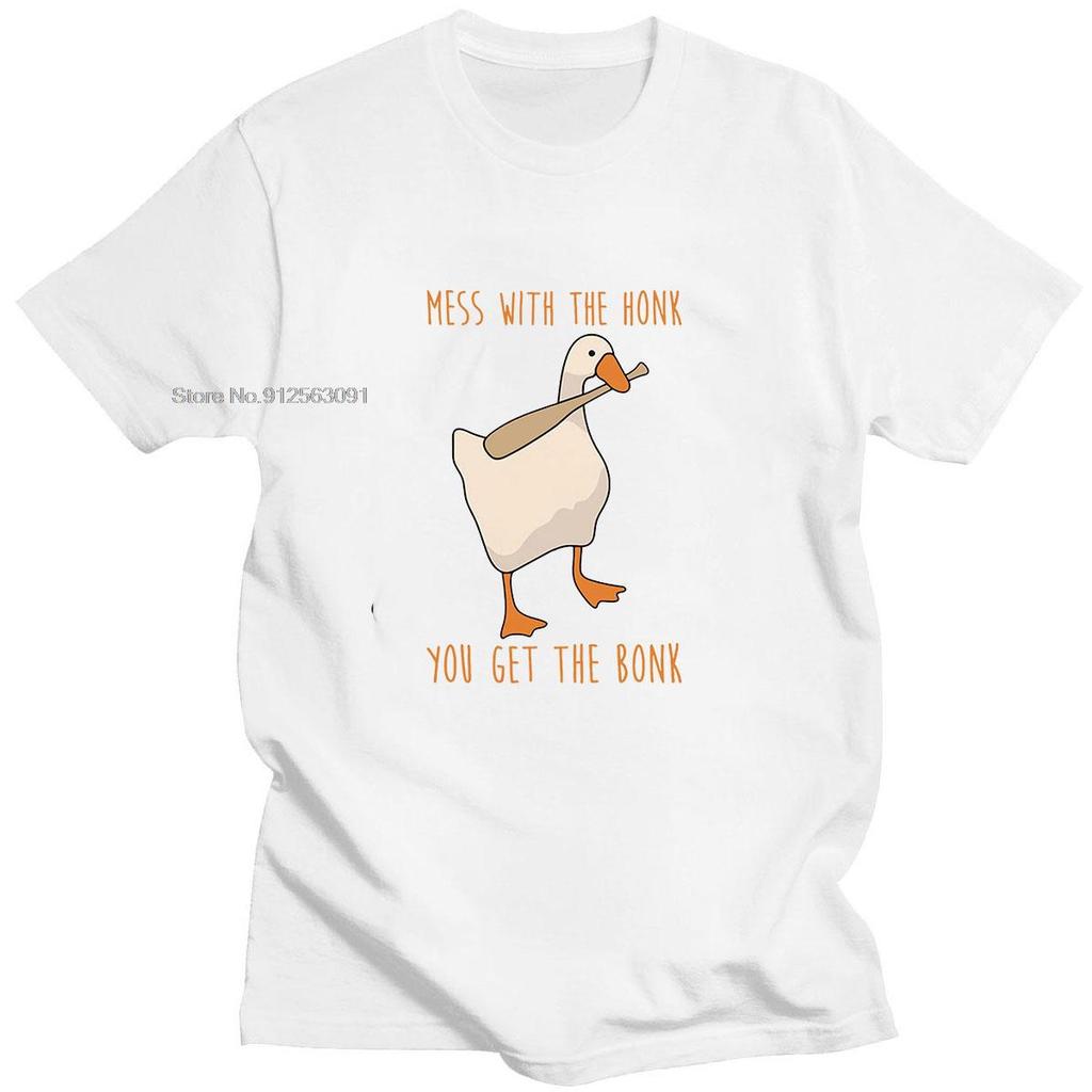 Untitled Goose Game Mess With The Honk You Get The Bonk Retro Sense Niche Fun Goose Tshirt Men Cotton T-shirt Tees