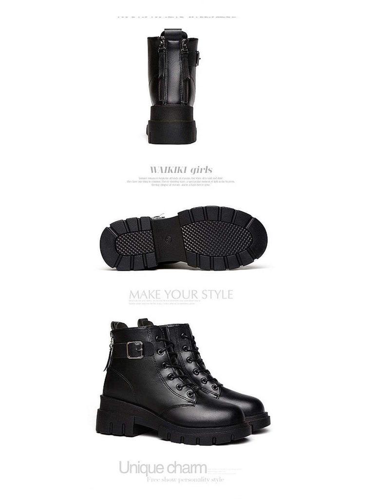 2025 Women's British-Style Martin Boots: Autumn/Winter, Trendy Korean Short Design with Thick Soles & Plush Lining for Versatile Student Look.