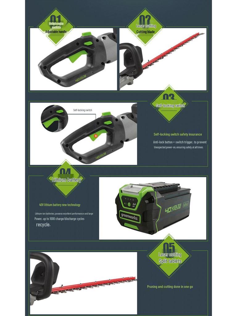 Greebo 40V Cordless Electric Hedge Trimmer with Pruning Shears