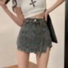 Weißer unregelmäßiger Denim-Halbkörperrock, Hose für den Sommer, würzige A-Linie, kleiner, hoch taillierter, dünner, kurzer Rock für Damen