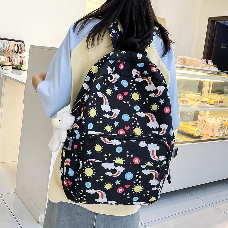 Women's Backpack Three-Piece Set Rainbow Print Student Schoolbag Large Capacity Backpack