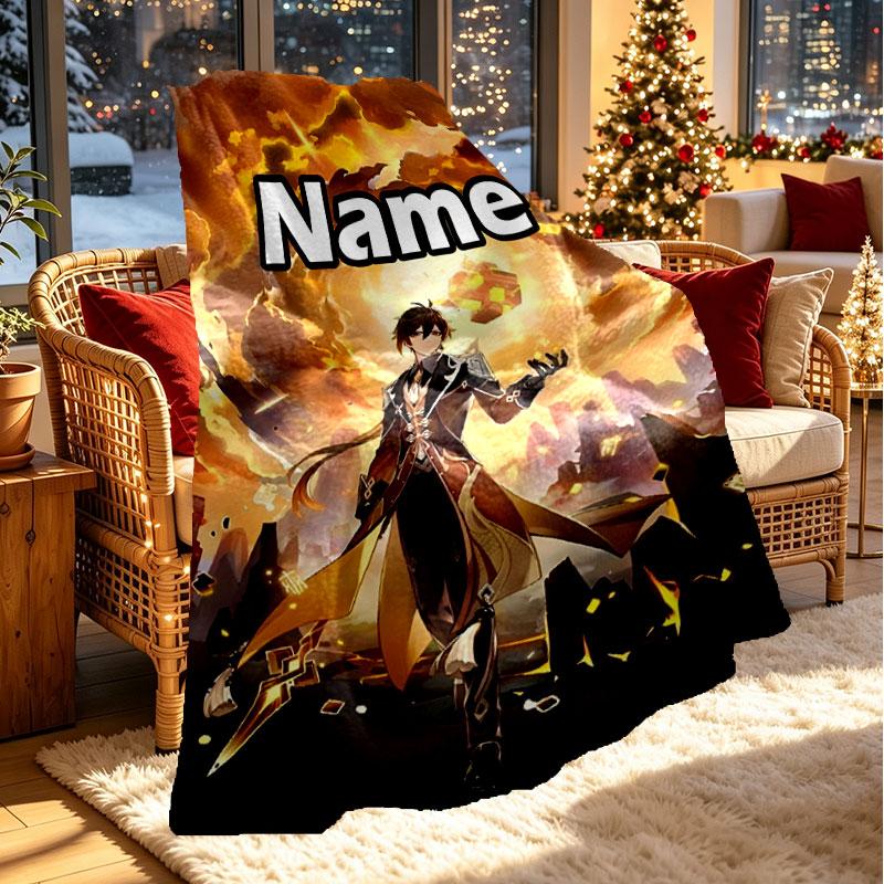 Custom Name Personalized Genshin Impact Print Blanket, Home Decor, Bedroom, Sofa, Camping, Couch, Gifts for Birthday Christmas