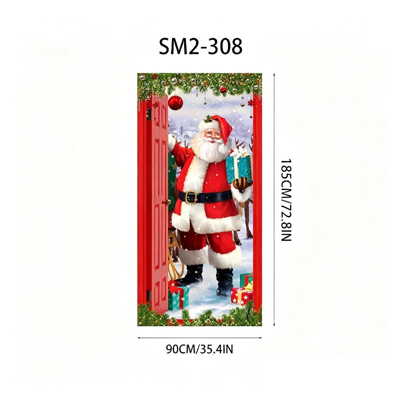 Christmas Santa And Elk Theme Backdrop Nut Cracker Snowman Door Banner Indoor Outdoor Veranda Door Cover Photography Background