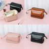 Wire Steel Doublelayer Makeup Bag Large Capacity Solid Color Storage Bag Wash