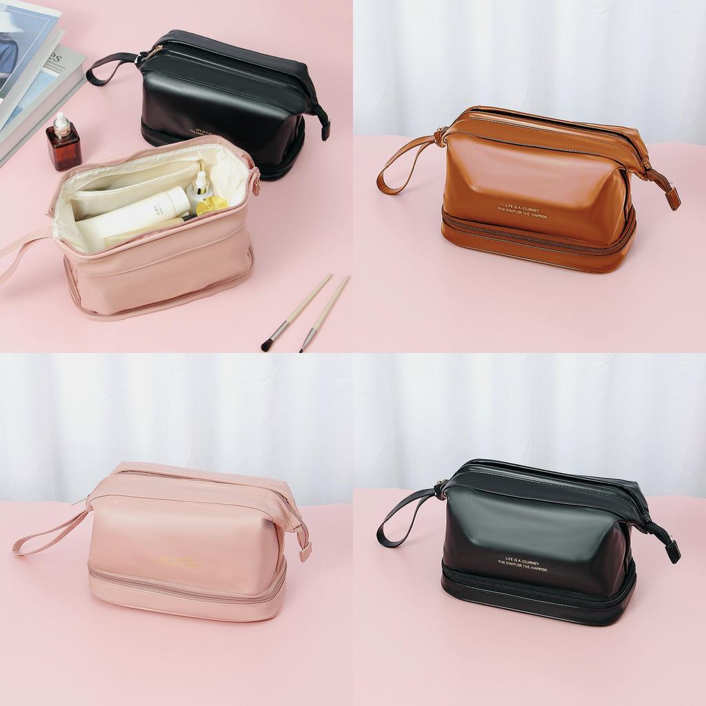 Wire Steel Doublelayer Makeup Bag Large Capacity Solid Color Storage Bag Wash