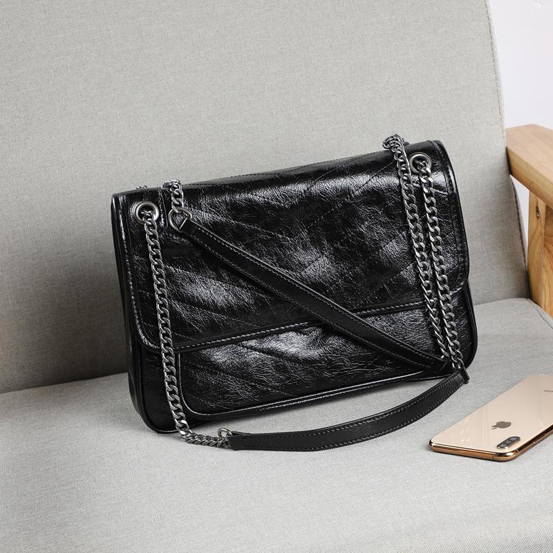 Genuine Leather Bag for Women 2025 Autumn Winter New Chain Bag Single Shoulder Crossbody Messenger Bag Oil Wax Leather Large Capacity Tote Bag