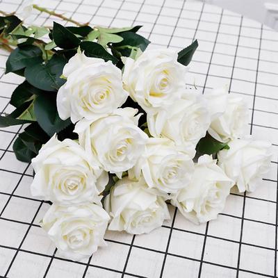 Artificial Rose With Vivid Green Leaf High Simulation Anti Deformation Fade Proof Realistic Rose For Wedding Party Home Decor
