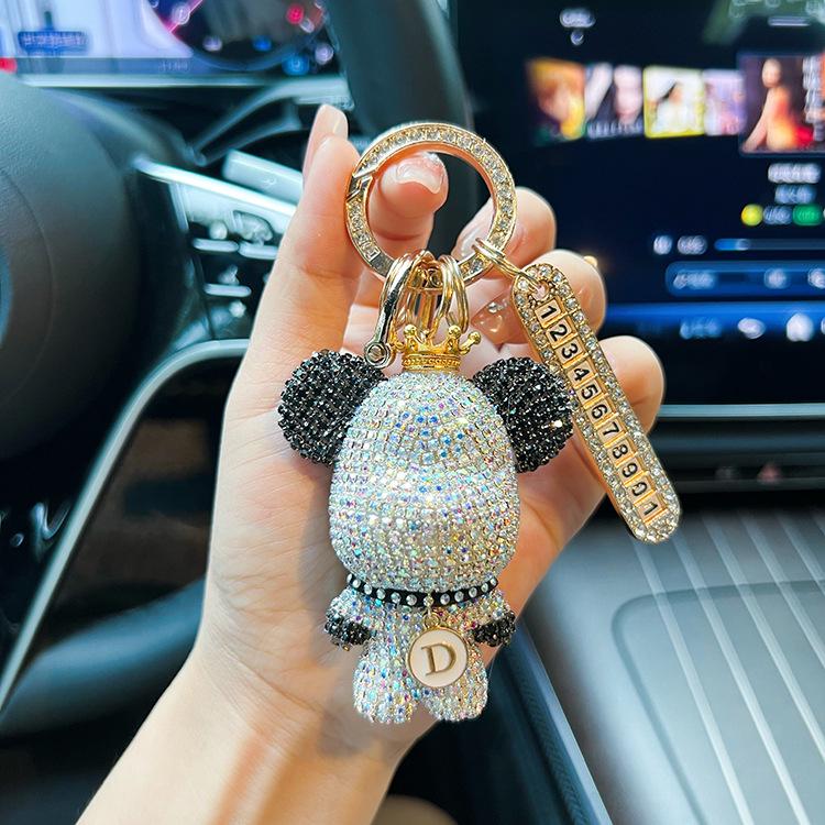 Nyckelring med strasspanda, anpassad bokstav och anti-förlustplatta