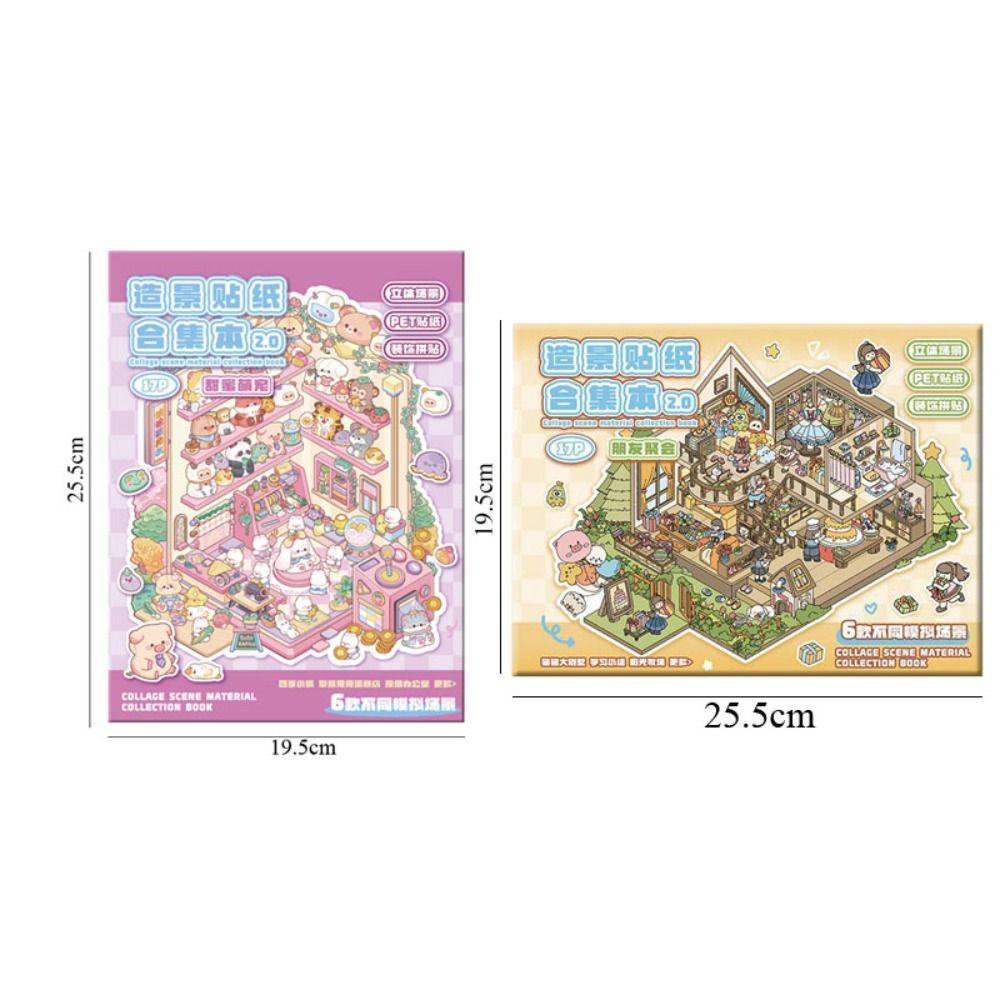 6Pcs 3D Landscape Sticker Book DIY 3D Pocket Cabin Scene Stickers  Children Gift