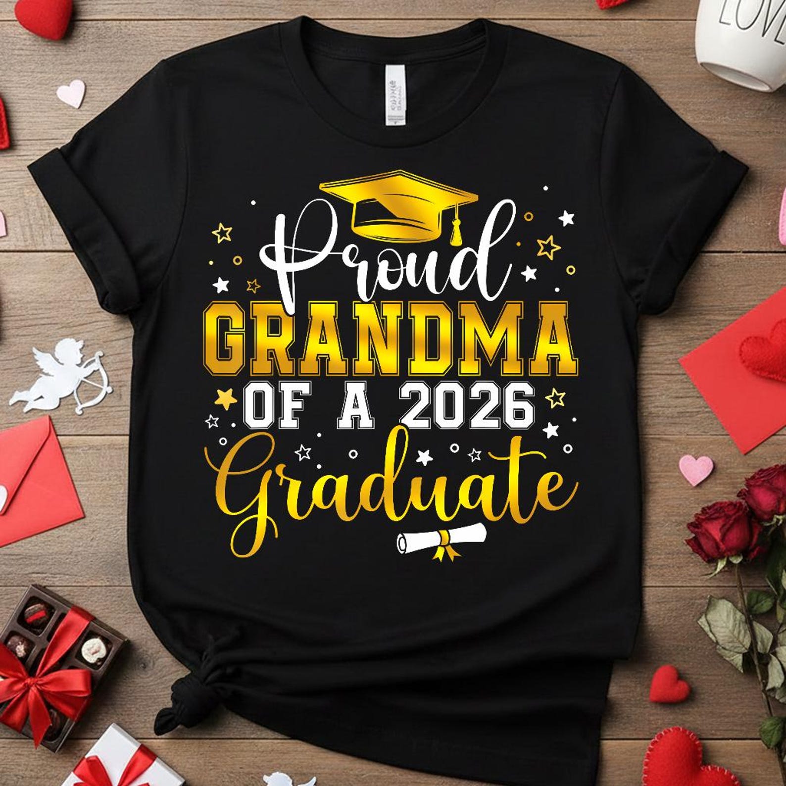 Proud Grandma of a 2026 Graduate Shirt, Class of 2026 Senior Graduation Tee, Graduation Gift for Grandma, Senior 2026 Grandma Gold 3XL