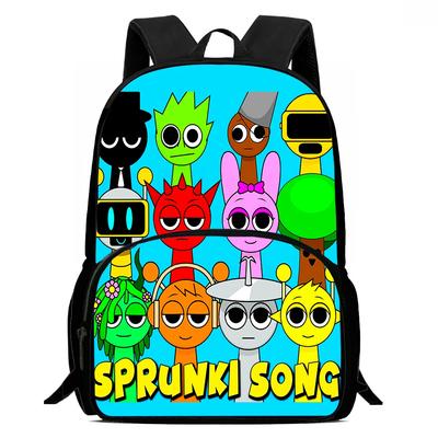 Cartoon Sprunki Child Backpack with Front Pocket,Lunch Bags,Pencil Bags for Aged 5-10,School Bags for Boys Girls