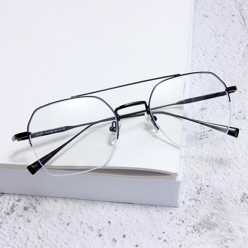 Half Frame Blue Light Blocking Polygon Nearsighted Glasses Women Men Short-Sight Prescription Spectacles 0 -0.5 -0.75 To -6.0