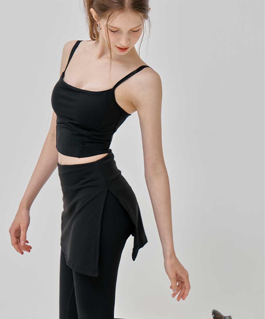 VIKINI VENDER Simple Line Asymmetrical Slit Cover-Up Skirt - Black