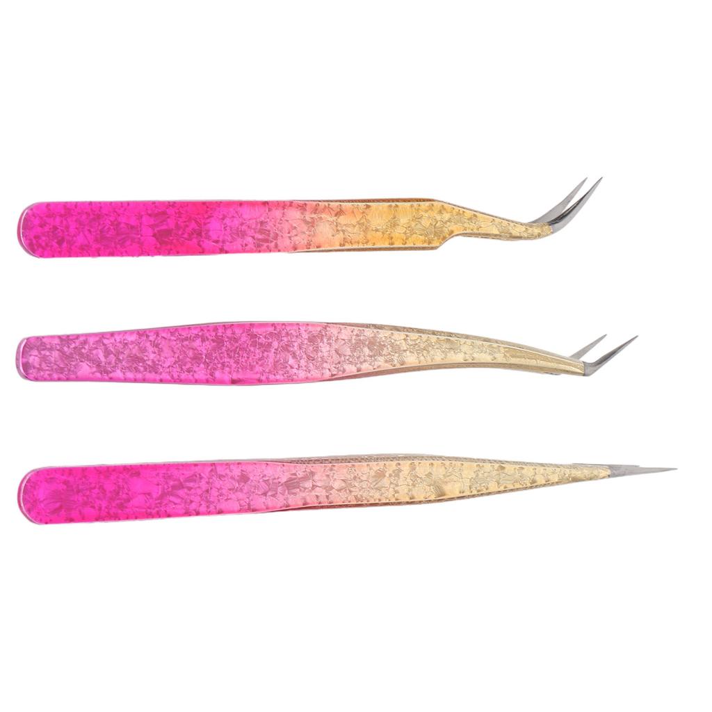 3pcs Nail Art Tweezer Stainless Steel Straight Bend Tips Manicure Rhinestone Nipper Gradient Color