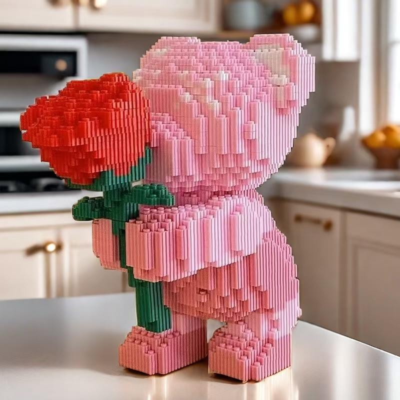 Non-Toxic 7565 Building Block Rose Bear A Romantic Bear With A Hand-Held Rose Suitable For Gift Giving A Perfect Choice For Companion