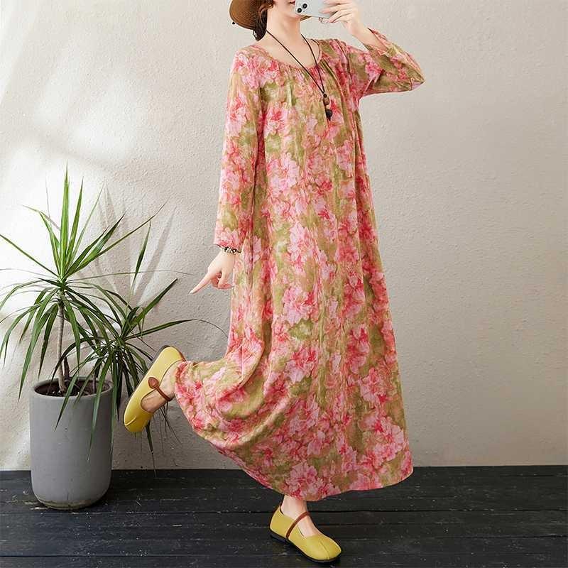 New Round Neck Minimalist Long Sleeve Extra Long Dress Vacation Style